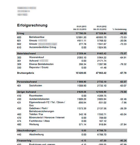 Druck Erfolgsrechnung Fibu