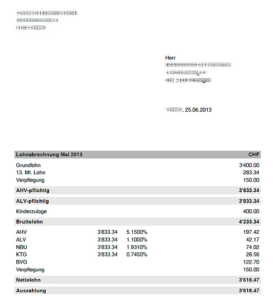 Ausdruck Lohnabrechnung