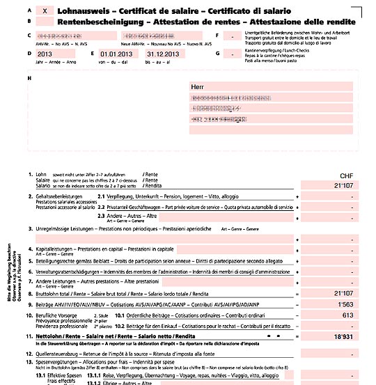 Ausdruck Lohnausweis